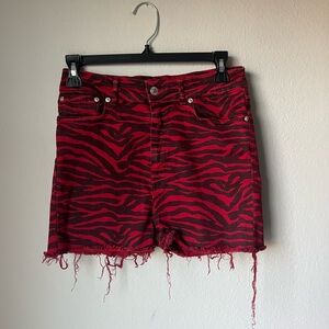 Zara Red Zebra Print Jean Shorts